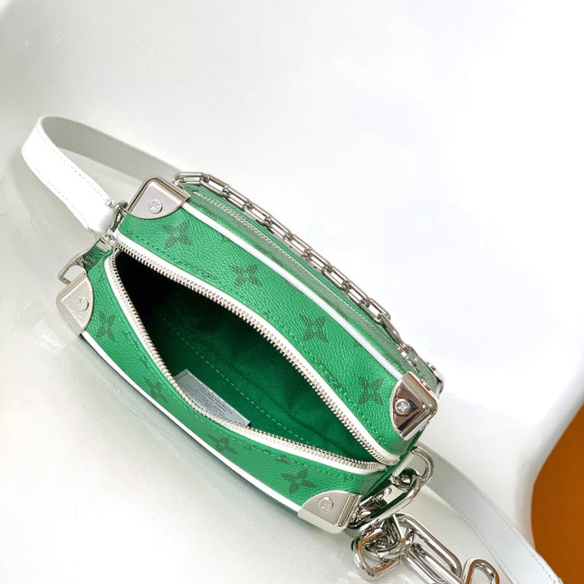 LV 25S MINI SOFT TRUNK BAG 18 IN FOREST GREEN CALFSKIN SILVER HARDWARE