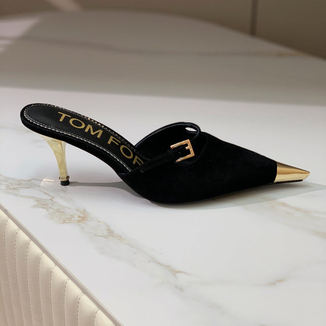 HIGH PUMP MULE 7 CM IN BLACK SUEDE