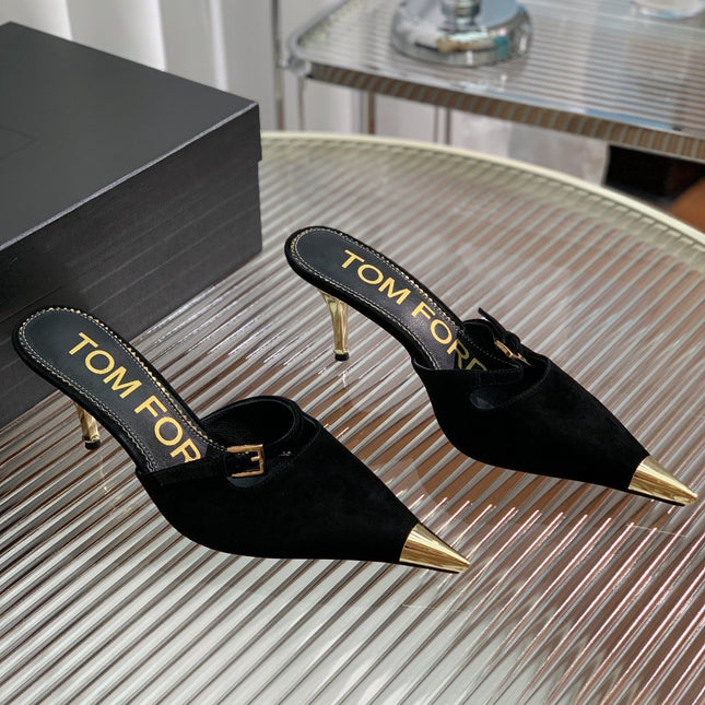 HIGH PUMP MULE 7 CM IN BLACK SUEDE