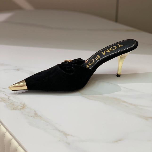 HIGH PUMP MULE 7 CM IN BLACK SUEDE