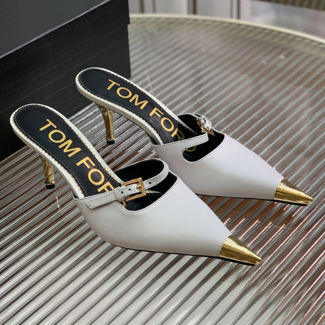 HIGH PUMP MULE 7 CM IN  WHITE CALFSKIN