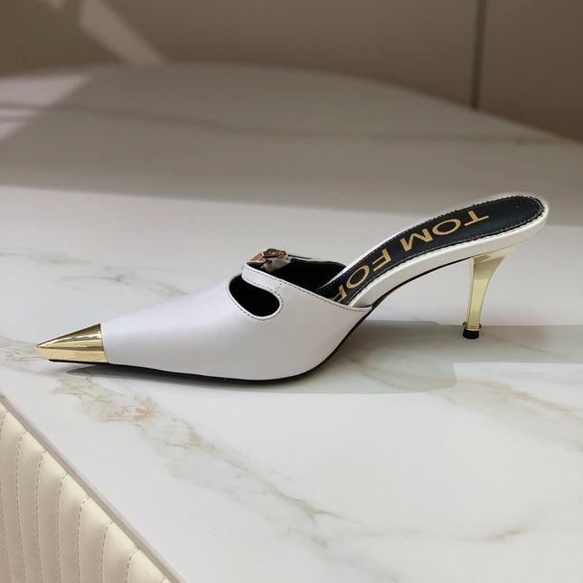 HIGH PUMP MULE 7 CM IN  WHITE CALFSKIN