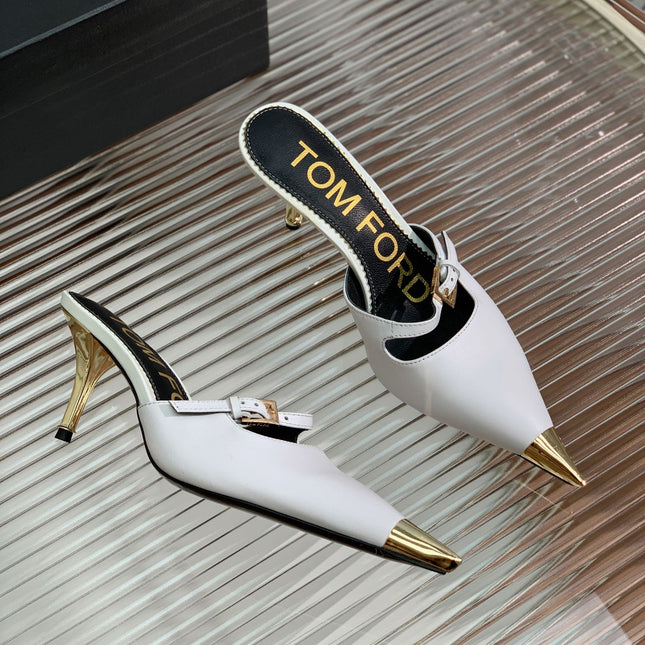 HIGH PUMP MULE 7 CM IN  WHITE CALFSKIN