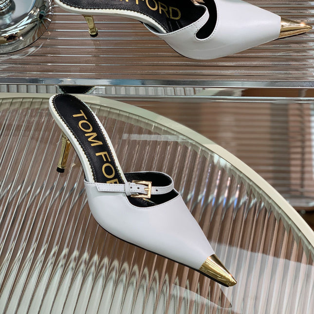 HIGH PUMP MULE 7 CM IN  WHITE CALFSKIN