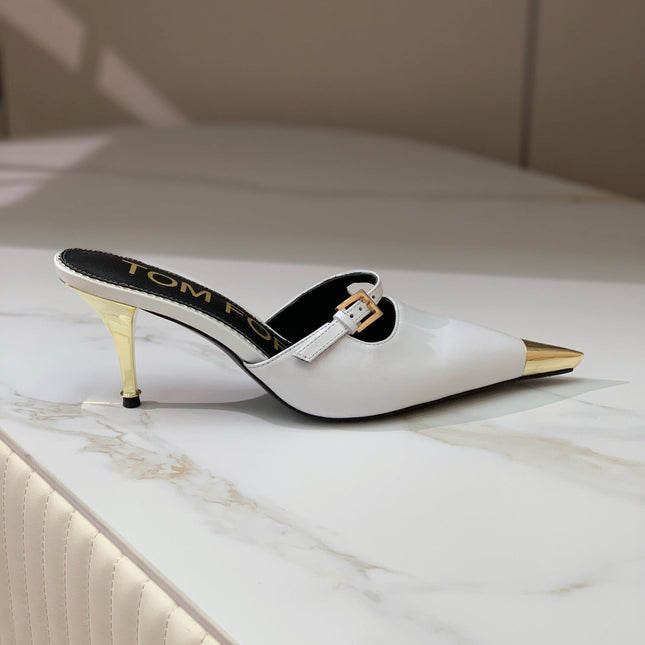 HIGH PUMP MULE 7 CM IN  WHITE CALFSKIN