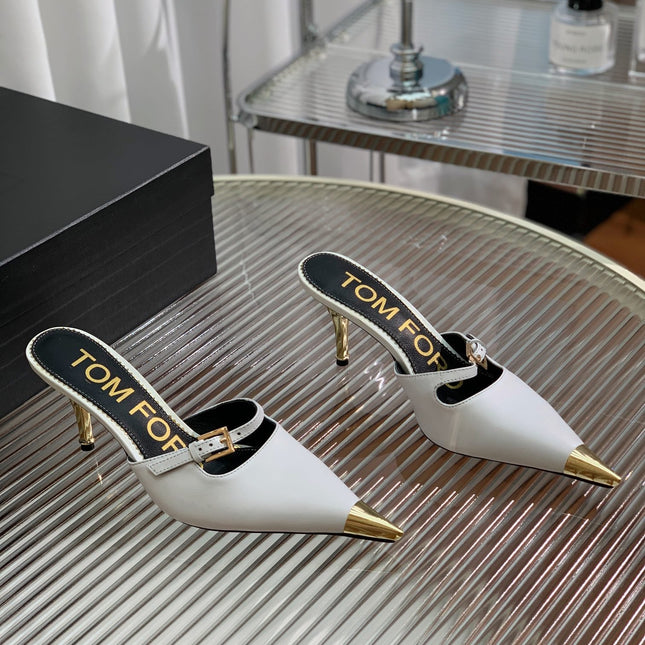 HIGH PUMP MULE 7 CM IN  WHITE CALFSKIN