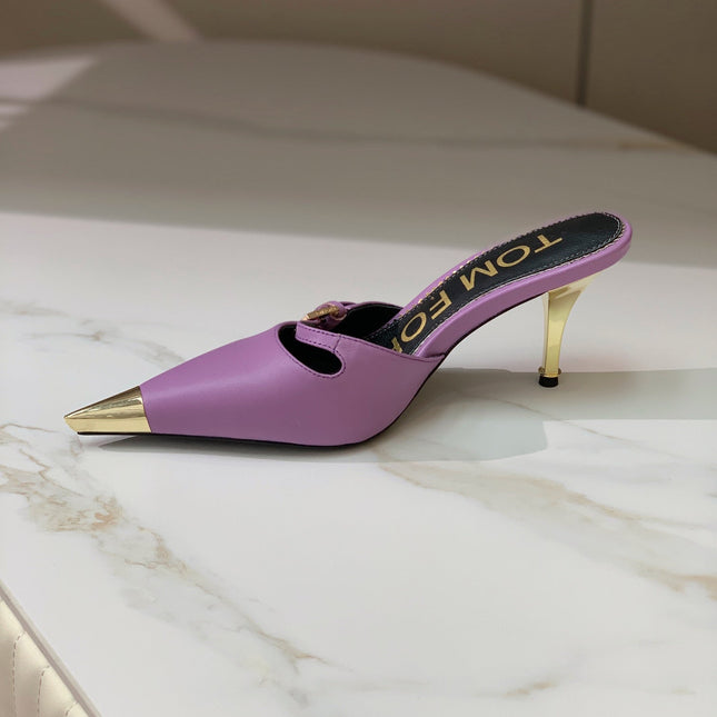 HIGH PUMP MULE 7 CM IN IRIS PURPLE CALFSKIN