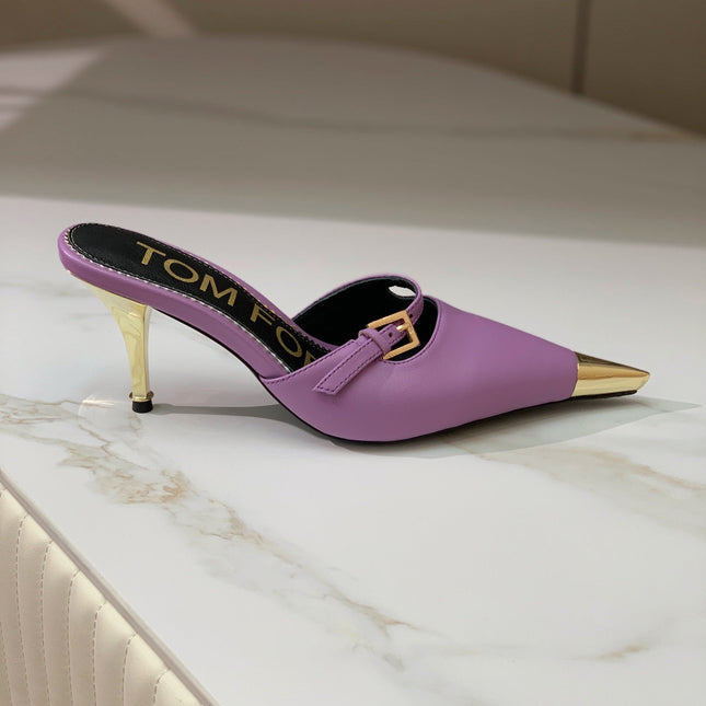 HIGH PUMP MULE 7 CM IN IRIS PURPLE CALFSKIN
