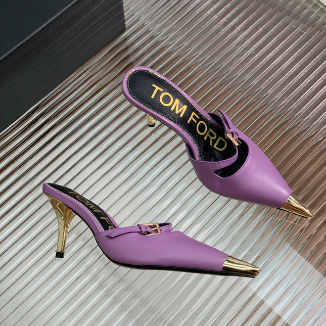HIGH PUMP MULE 7 CM IN IRIS PURPLE CALFSKIN