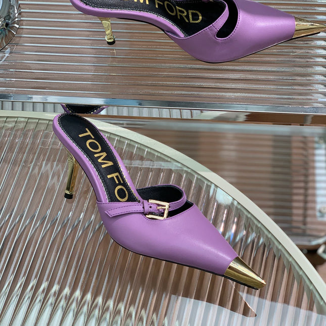 HIGH PUMP MULE 7 CM IN IRIS PURPLE CALFSKIN