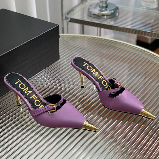 HIGH PUMP MULE 7 CM IN IRIS PURPLE CALFSKIN