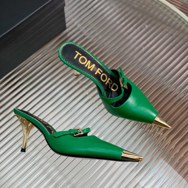 HIGH PUMP MULE 7 CM IN EMERALD GREEN CALFSKIN