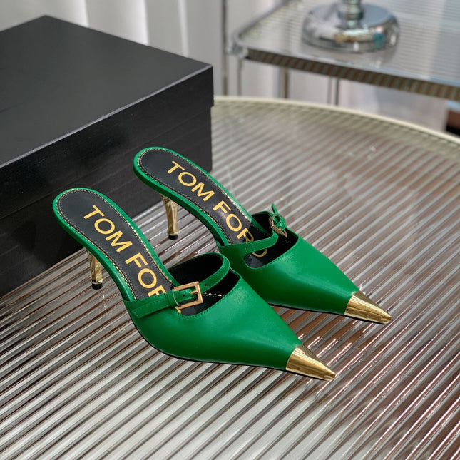 HIGH PUMP MULE 7 CM IN EMERALD GREEN CALFSKIN