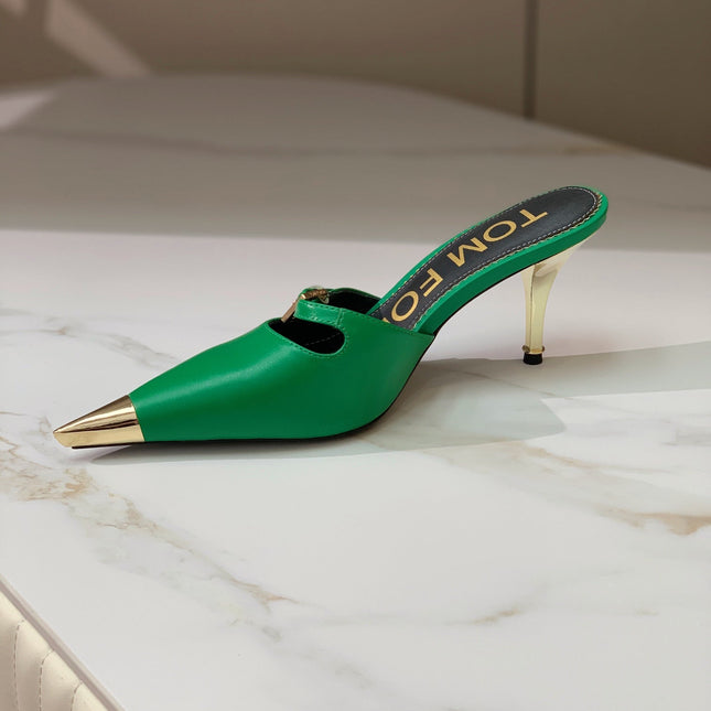 HIGH PUMP MULE 7 CM IN EMERALD GREEN CALFSKIN