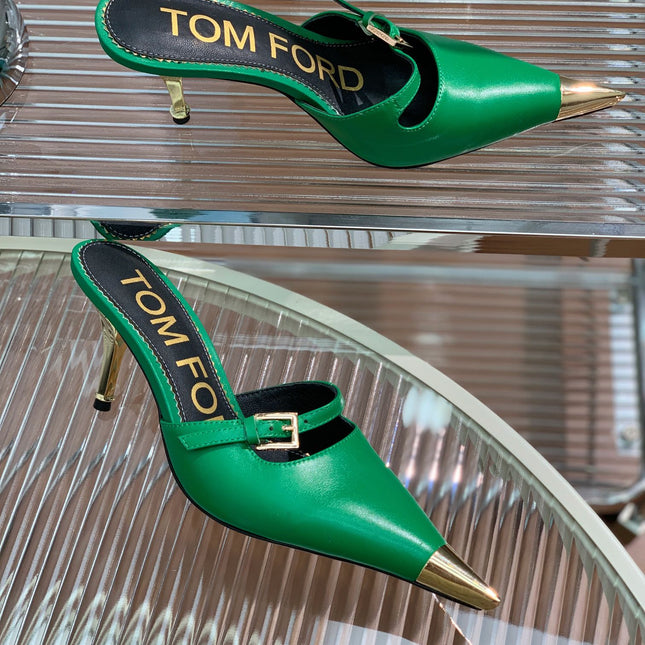 HIGH PUMP MULE 7 CM IN EMERALD GREEN CALFSKIN