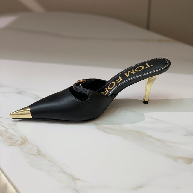 HIGH PUMP MULE 7 CM IN BLACK CALFSKIN