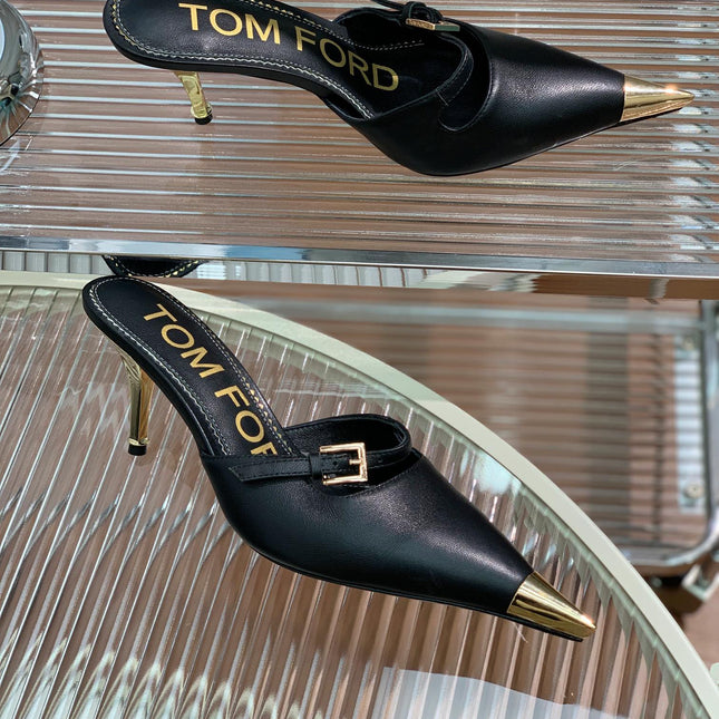 HIGH PUMP MULE 7 CM IN BLACK CALFSKIN