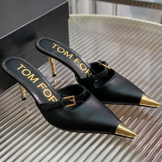 HIGH PUMP MULE 7 CM IN BLACK CALFSKIN