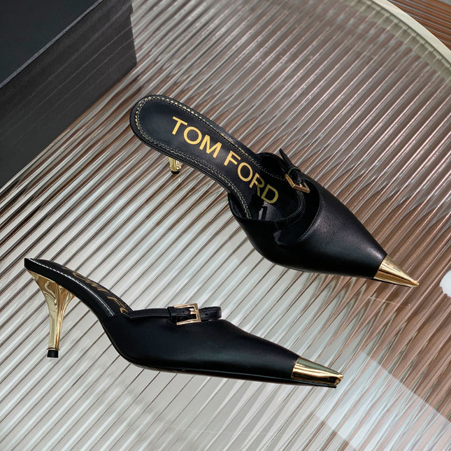 HIGH PUMP MULE 7 CM IN BLACK CALFSKIN