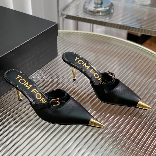 HIGH PUMP MULE 7 CM IN BLACK CALFSKIN