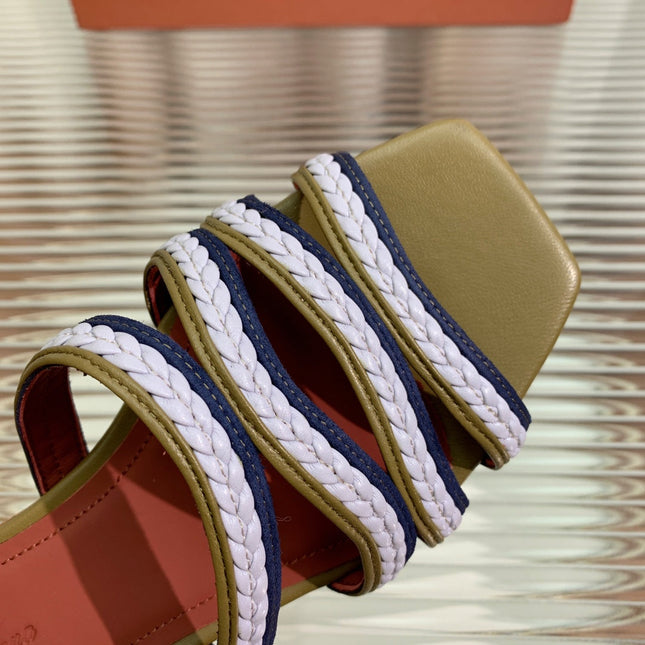 LP SPRIGHTLY CHARMS FLAT SANDAL WHITE AND OLIVE CALFSKIN