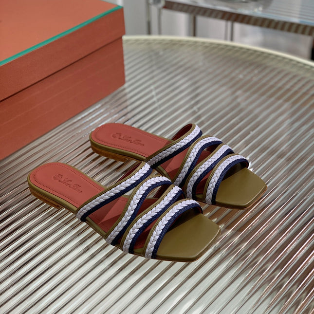 LP SPRIGHTLY CHARMS FLAT SANDAL WHITE AND OLIVE CALFSKIN