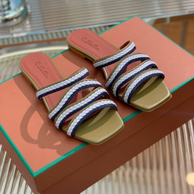 LP SPRIGHTLY CHARMS FLAT SANDAL WHITE AND OLIVE CALFSKIN