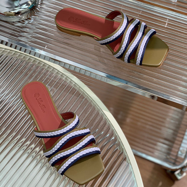 LP SPRIGHTLY CHARMS FLAT SANDAL WHITE AND OLIVE CALFSKIN