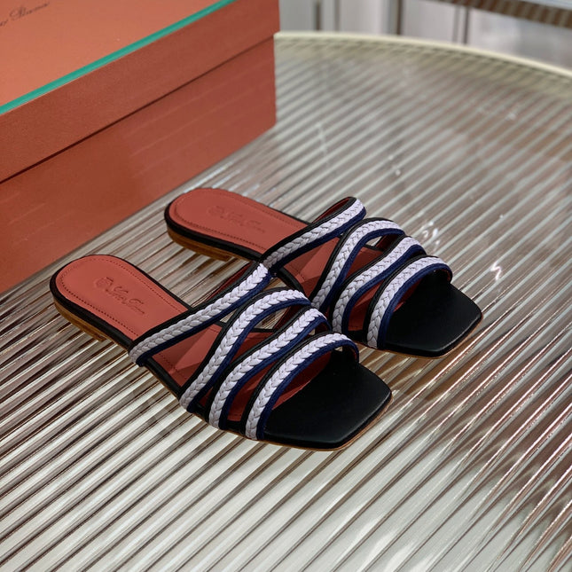 LP SPRIGHTLY CHARMS FLAT SANDAL WHITE AND BLACK CALFSKIN