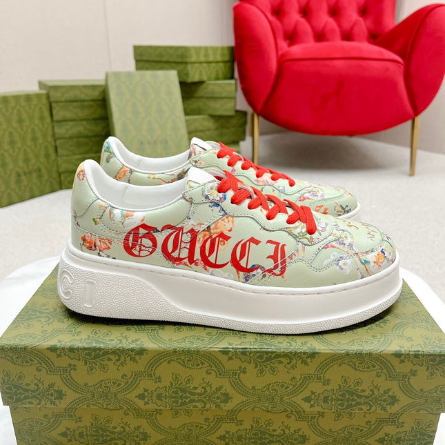 GG TRAINER SAGE CALFSKIN WITH FLOWERS PATTERN