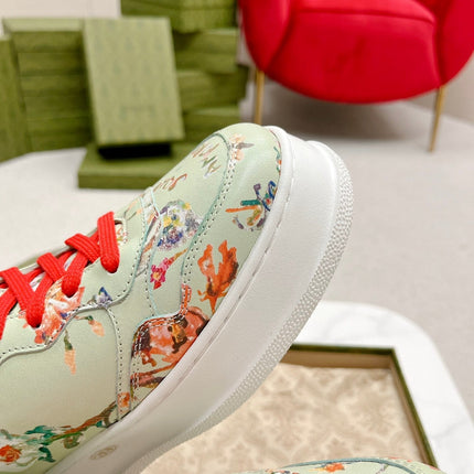 GG TRAINER SAGE CALFSKIN WITH FLOWERS PATTERN