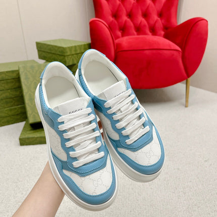 GG TRAINER WHITE AND SKY CALFSKIN