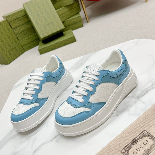 GG TRAINER WHITE AND SKY CALFSKIN