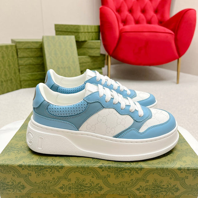 GG TRAINER WHITE AND SKY CALFSKIN