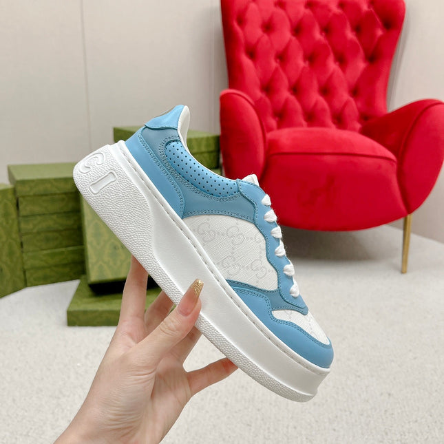 GG TRAINER WHITE AND SKY CALFSKIN