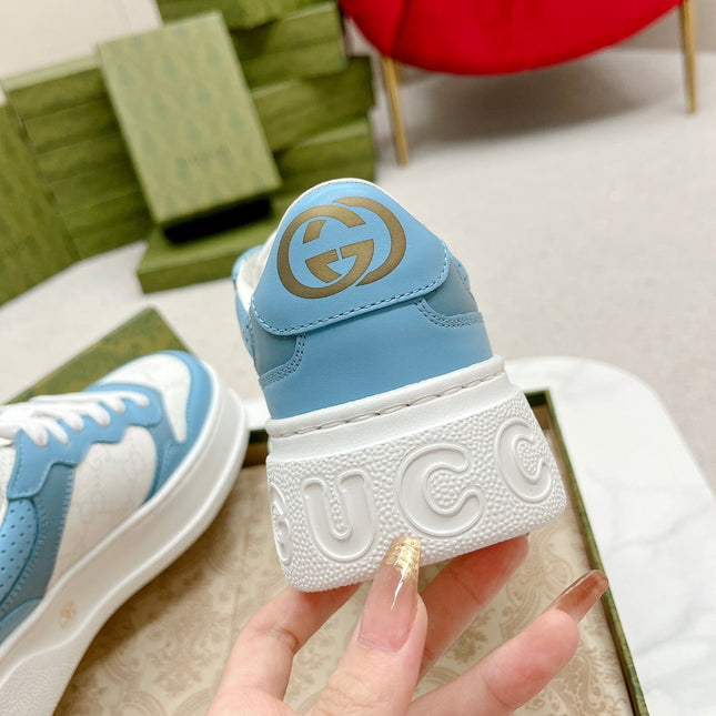GG TRAINER WHITE AND SKY CALFSKIN