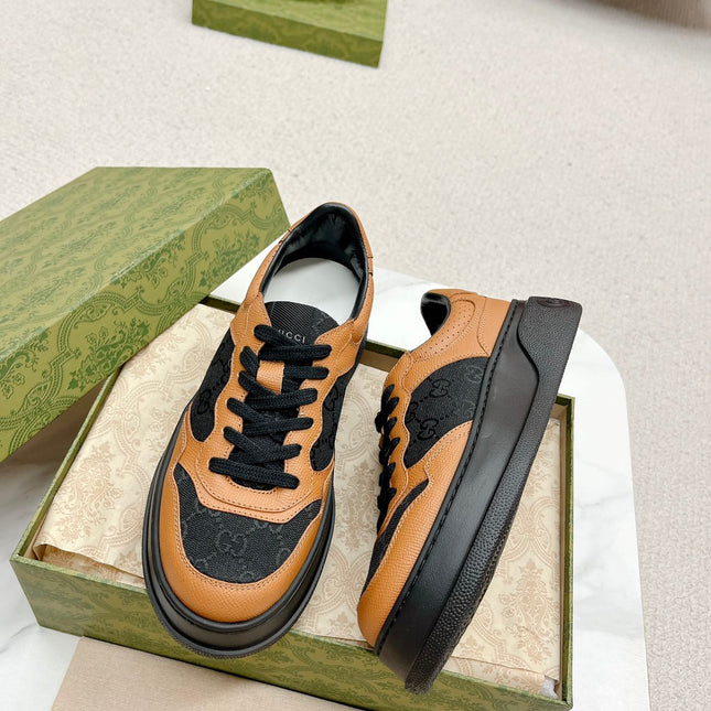 GG TRAINER BLACK AND TAWNY CALFSKIN