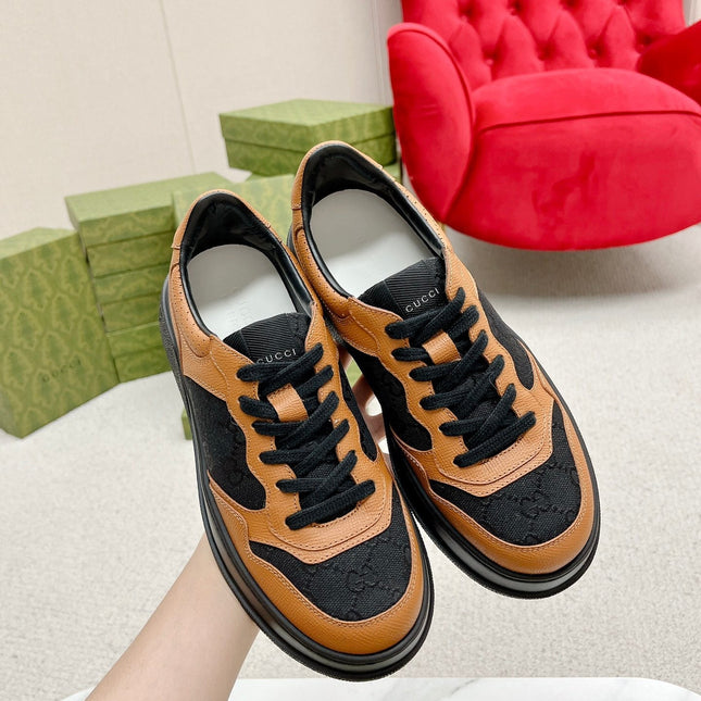 GG TRAINER BLACK AND TAWNY CALFSKIN