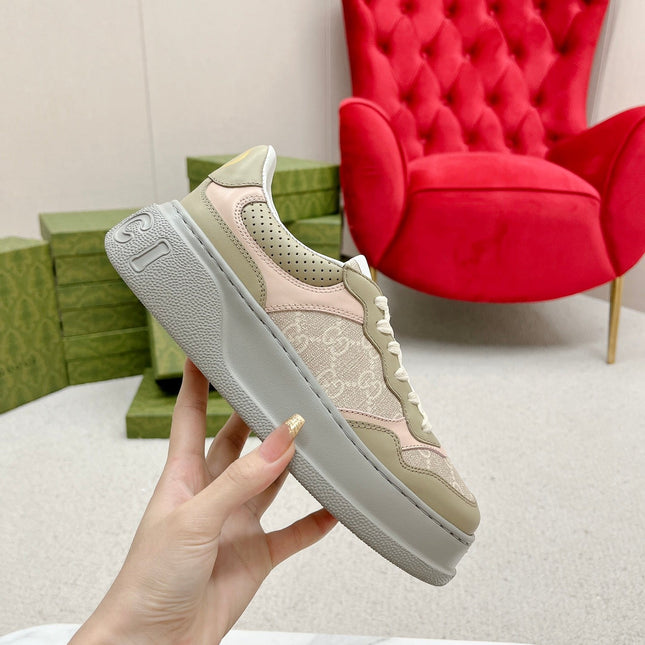 GG TRAINER LIGHT GRAY AND TORTILLA CALFSKIN