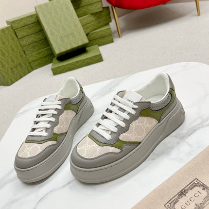 GG TRAINER GRAY AND CREAMY WHITE CALFSKIN