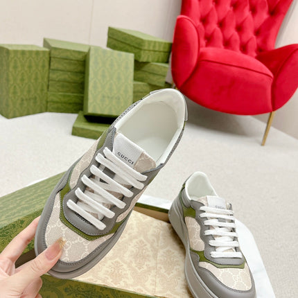 GG TRAINER GRAY AND CREAMY WHITE CALFSKIN