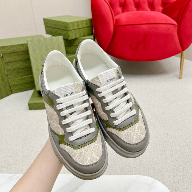 GG TRAINER GRAY AND CREAMY WHITE CALFSKIN
