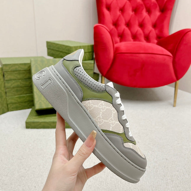 GG TRAINER GRAY AND CREAMY WHITE CALFSKIN
