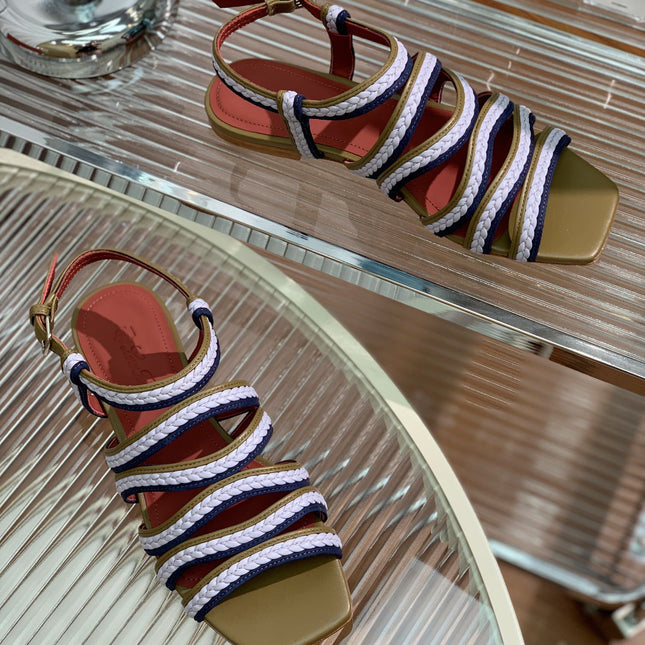 LP SPRIGHTLY CHARMS SANDAL WHITE AND OLIVE CALFSKIN