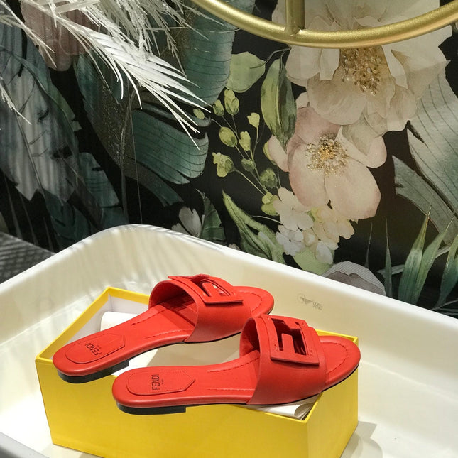 FENDI BAGUETTE SLIDES IN CHERRY RED LAMBSKIN
