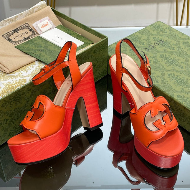 GG 120 INTERLOCKING G SANDAL ORANGE CALFSKIN
