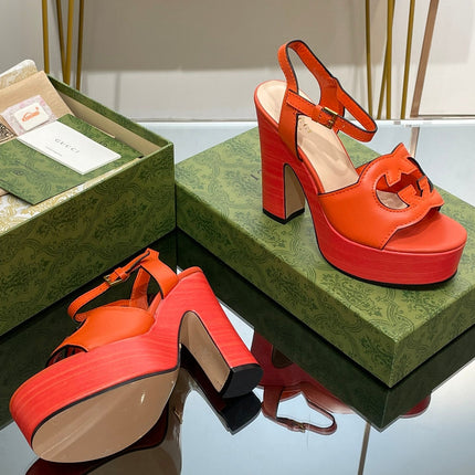 GG 120 INTERLOCKING G SANDAL ORANGE CALFSKIN
