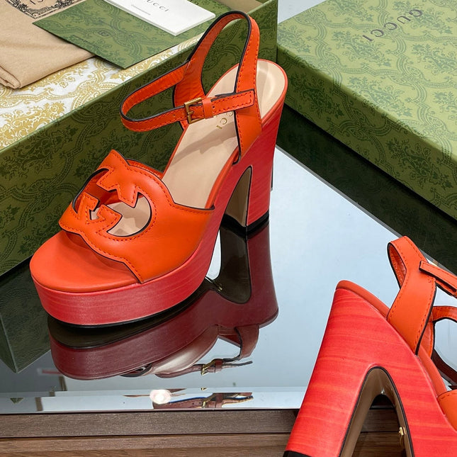 GG 120 INTERLOCKING G SANDAL ORANGE CALFSKIN