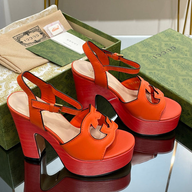 GG 120 INTERLOCKING G SANDAL ORANGE CALFSKIN