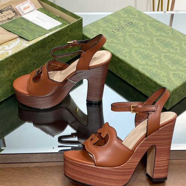 GG 120 INTERLOCKING G SANDAL CARAMEL CALFSKIN